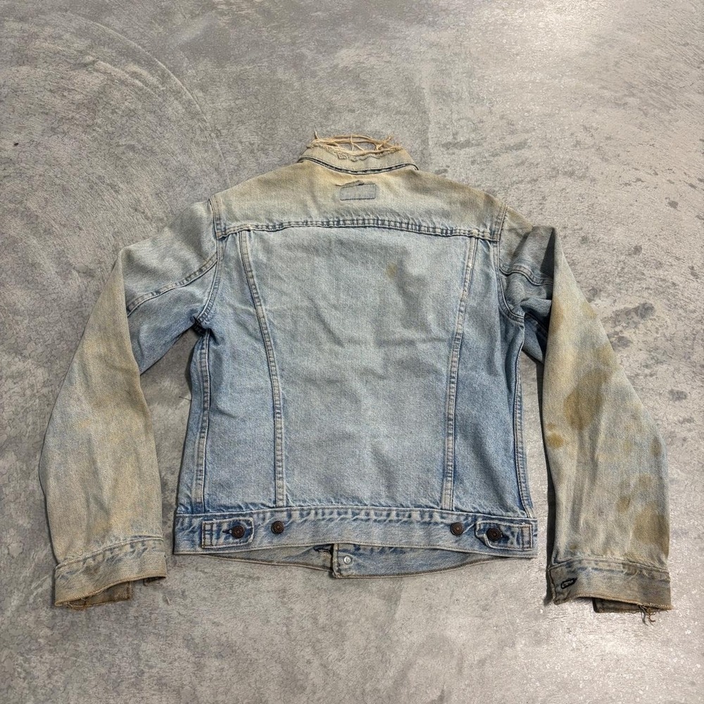 Vintage 90s Levi's 501 Blue Denim Jacket Mens Medium Heavily Thrashed - Picture 5 of 6